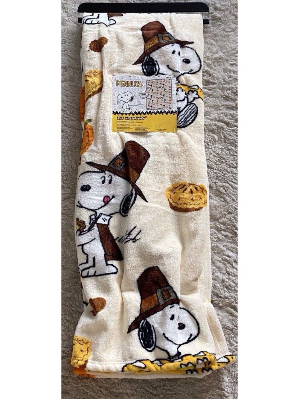 Peanuts Snoopy Pilgrim Fall Autumn Thanksgiving Throw Blanket 50” X 70” NEW